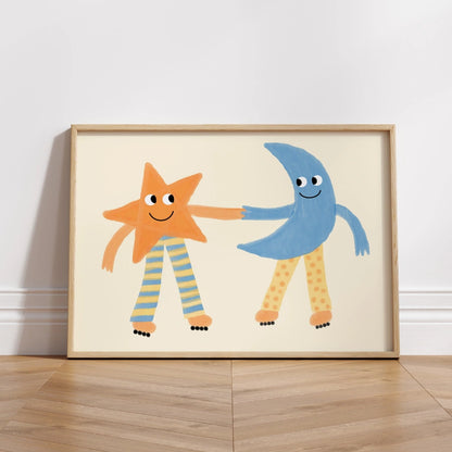 Moon and Star Nursery Print – Cute Celestial Wall Art for Kids Room