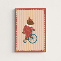 Tableau sur toile pour chambre d'enfant avec un ours de cirque et un vélo