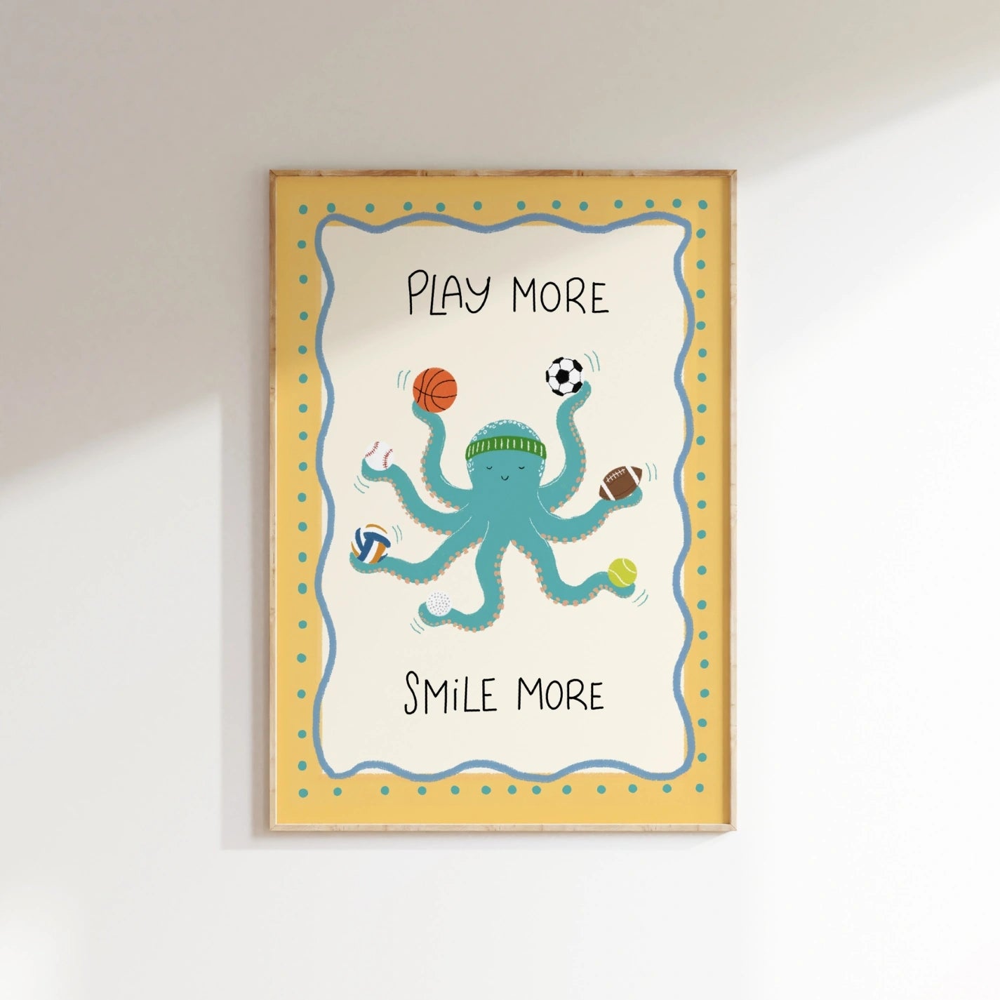 Cute Octopus Sports Print, Kids Sports Wall Art