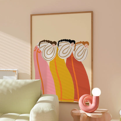 Sisterhood Boho Wall Art – Feminine Folk in Sunset Hues