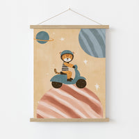 Tiger on Scooter Wall Art - Space Adventure Nursery Print, Boys Room Decor