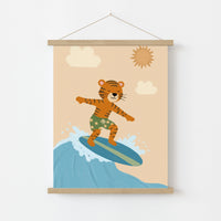 Lámina infantil de tigre surfista
