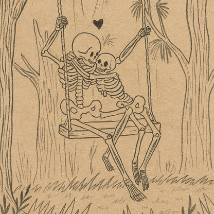 Skeleton Couple Swing Print – Romantic Gothic Halloween Art