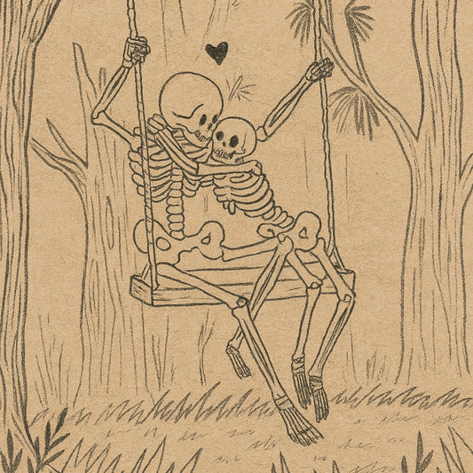 Skeleton Couple Swing Print – Romantic Gothic Halloween Art