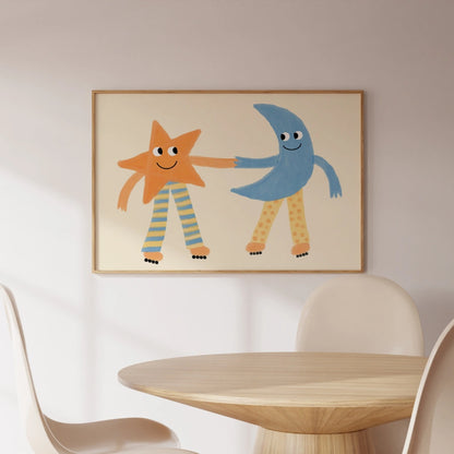 Moon and Star Nursery Print – Cute Celestial Wall Art for Kids Room