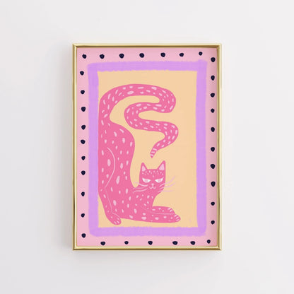 Pink Cat Wall Art – Maximalist Animal Poster