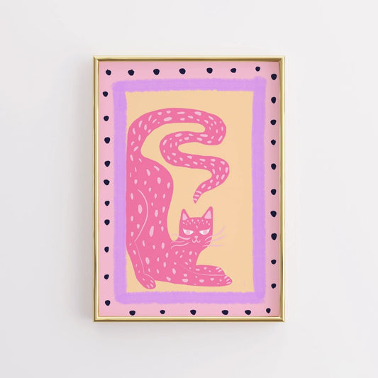 Pink Cat Wall Art – Maximalist Animal Poster