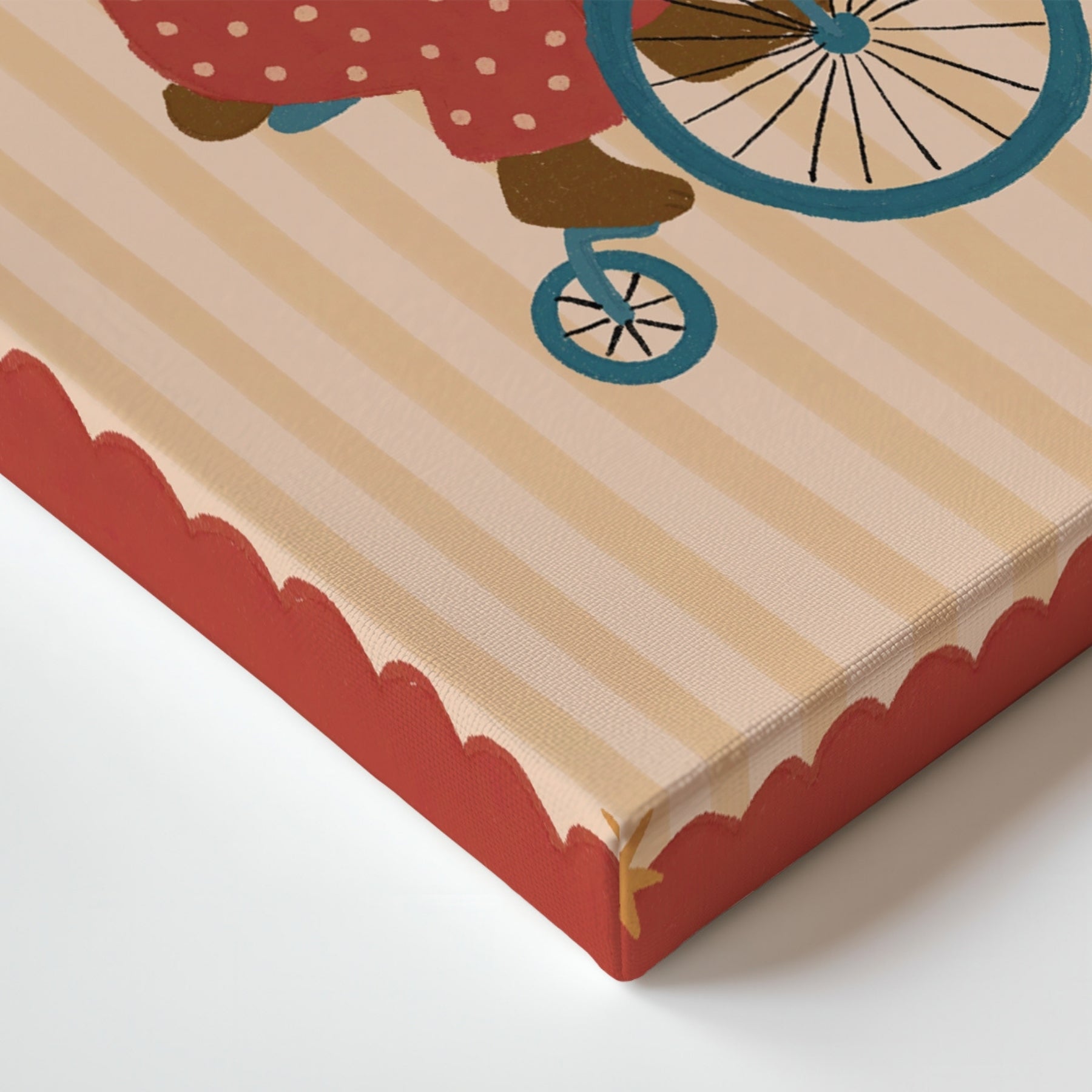 Tableau sur toile pour chambre d'enfant avec un ours de cirque et un vélo