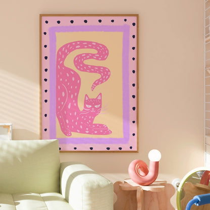 Pink Cat Wall Art – Maximalist Animal Poster