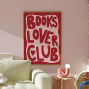 Books Lover Club Red and Pink – Arte mural para amantes de los libros