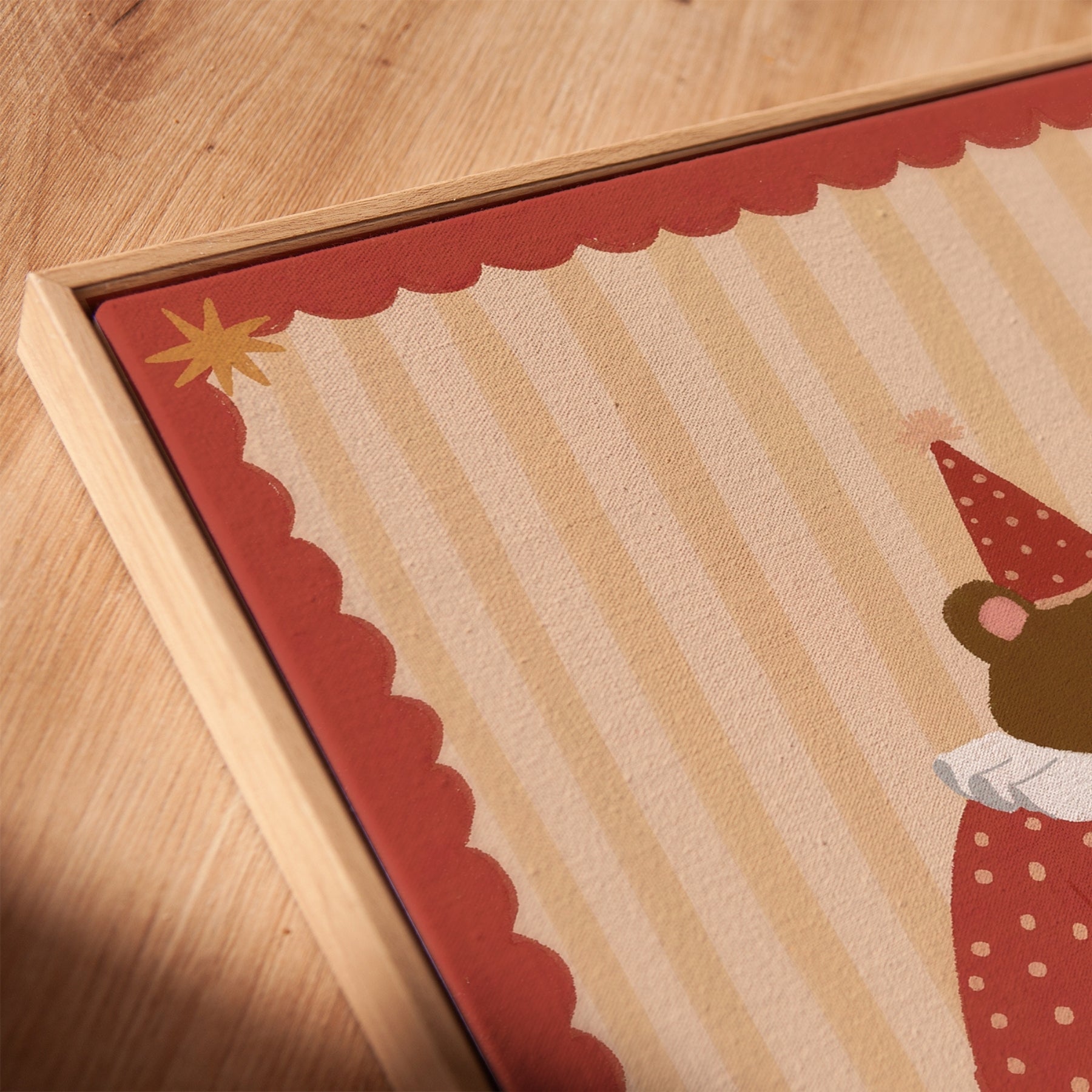 Tableau sur toile pour chambre d'enfant avec un ours de cirque et un vélo
