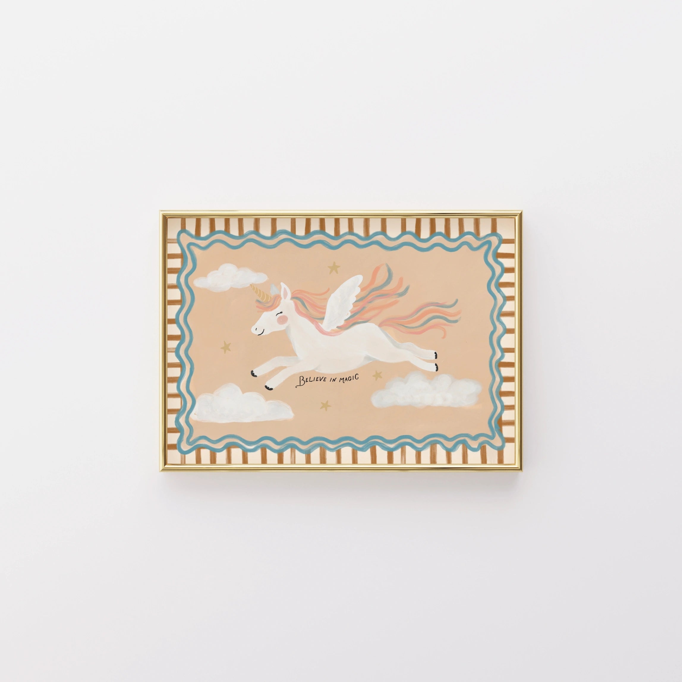 Stampa da parete per cameretta con unicorno fiabesco