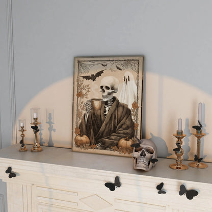 Skeleton Coffee Halloween Print – Vintage Spooky Wall Art