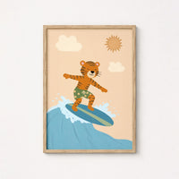 Lámina infantil de tigre surfista