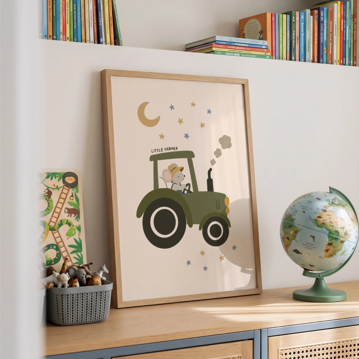 Little Farmer Mouse on Tractor – Nursery & Kids Wall Art