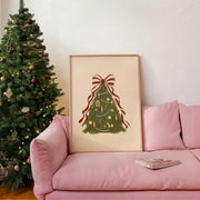 Vintage Christmas Tree with Striped Bow – Poster di Natale