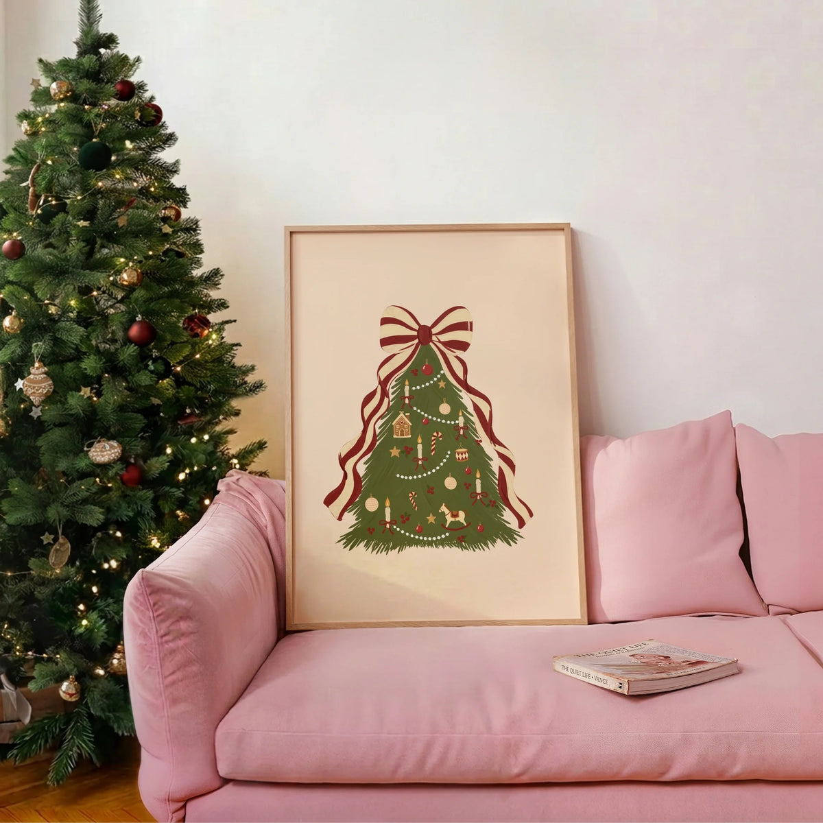 Vintage Christmas Tree with Striped Bow – Poster di Natale