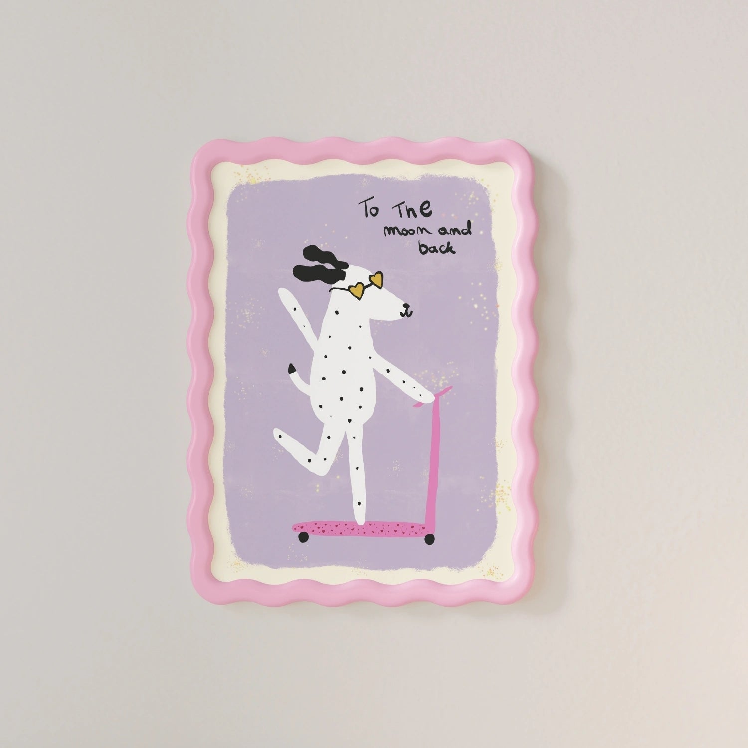 To the Moon Dog Print – Cute Scooter Wall Art for Kids, Girls Room Decor