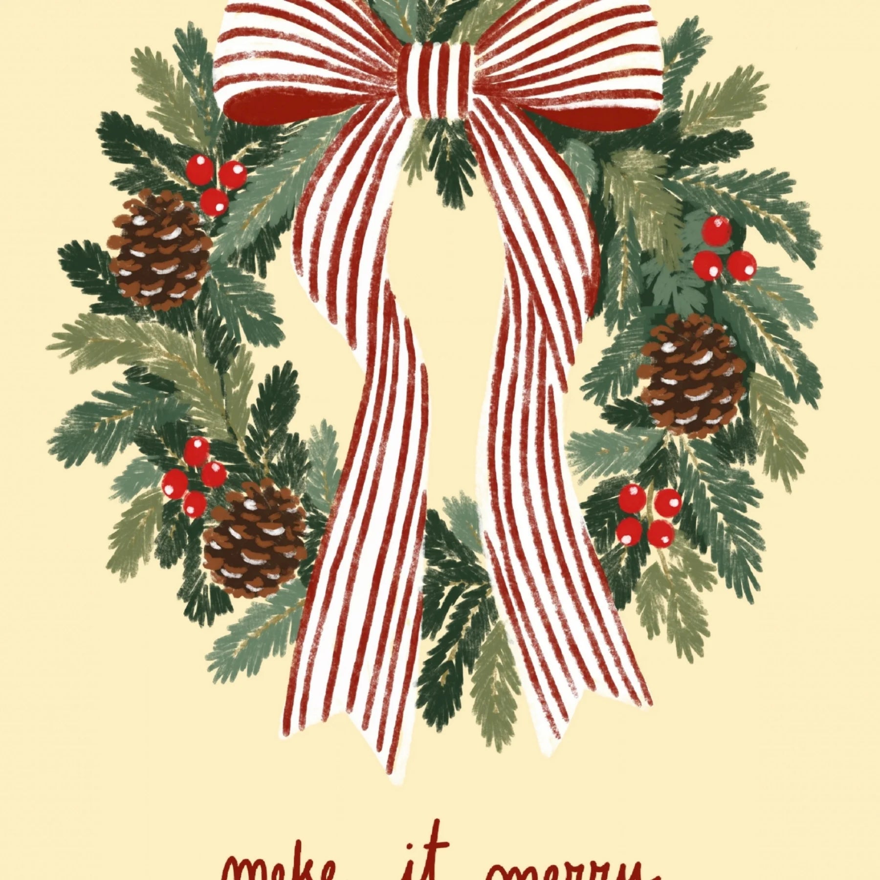 Christmas Wreath with Striped Bow – Weihnachtsposter