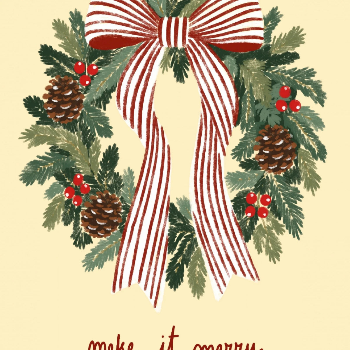 Christmas Wreath with Striped Bow – Póster de Navidad