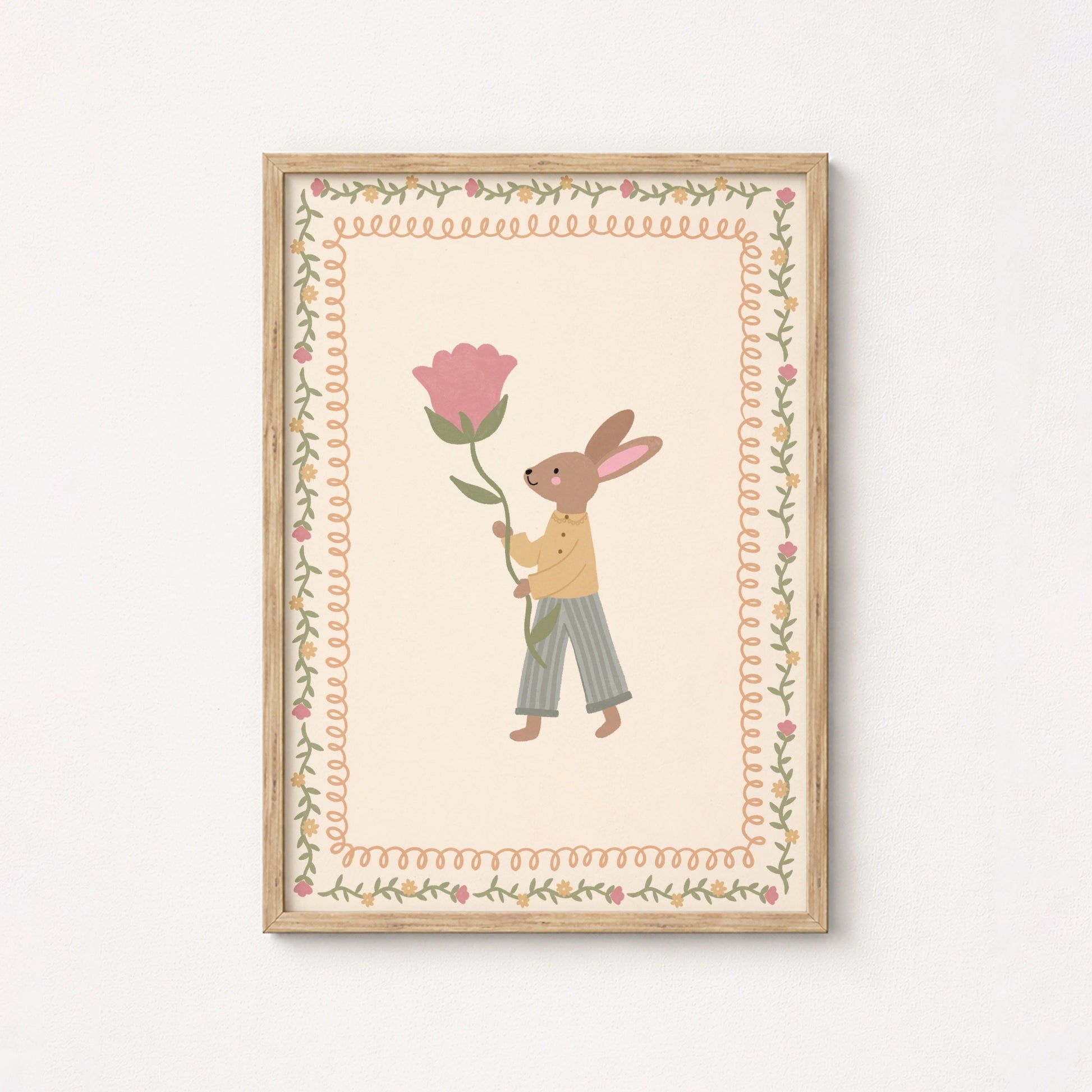 Floral Bunny Nursery Wall Art, Whimsical Kids Decor