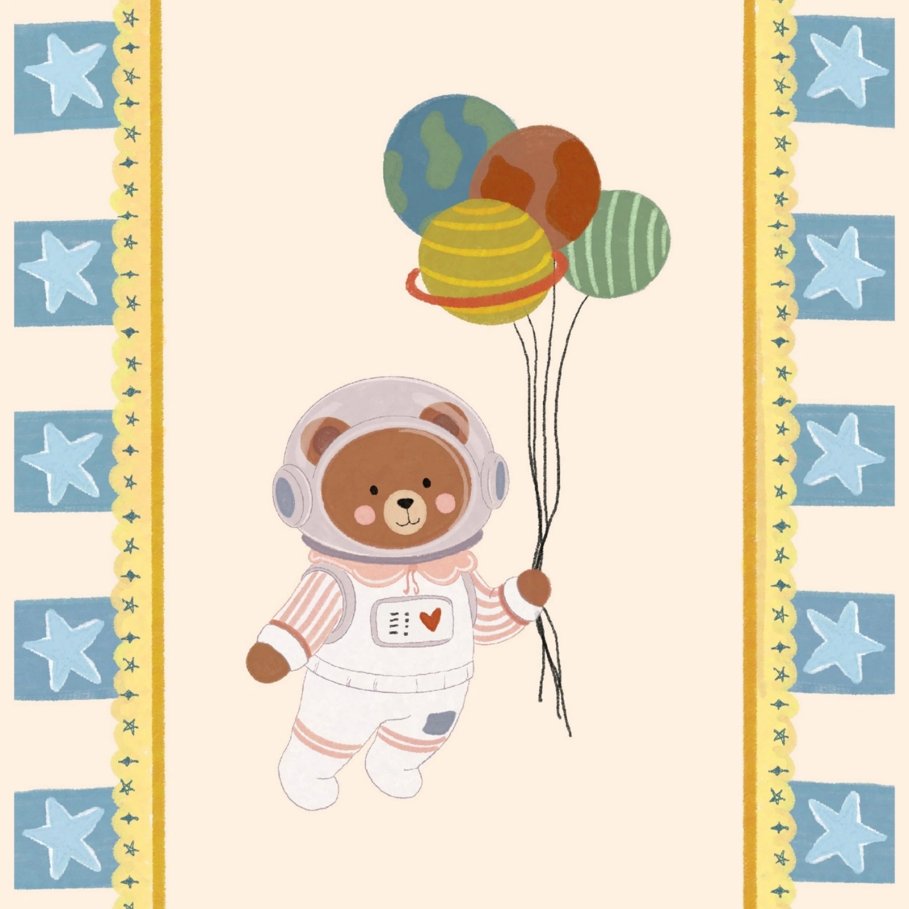 Arte da parete di orso astronauta e spazio