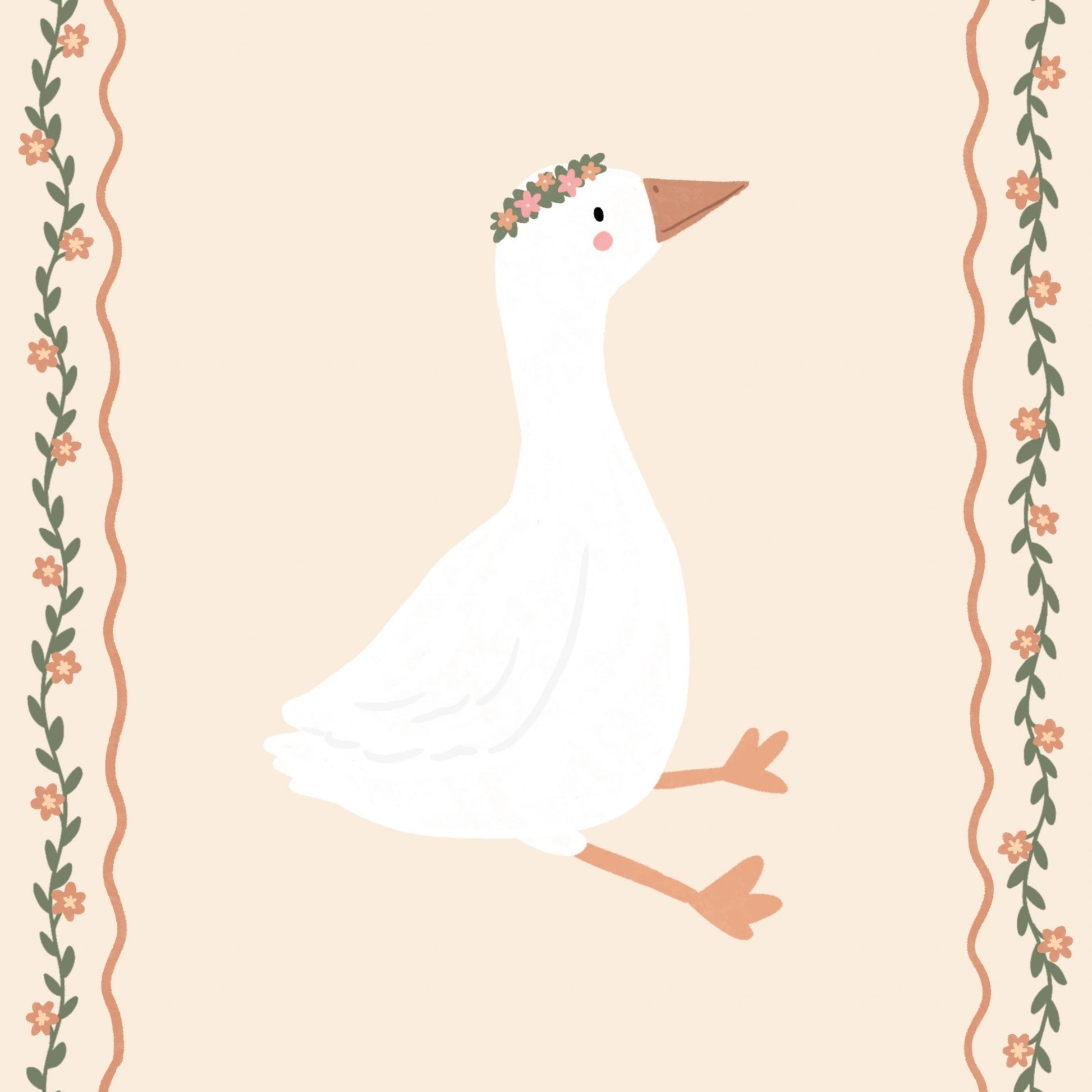 Floral Goose Nursery Wall Art, Whimsical Kids Decor