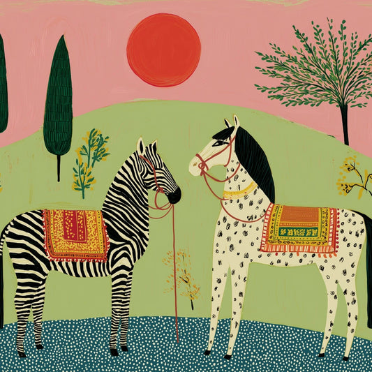Boho Zebra and Horse Wall Art – Colorful Bohemian Animal Print
