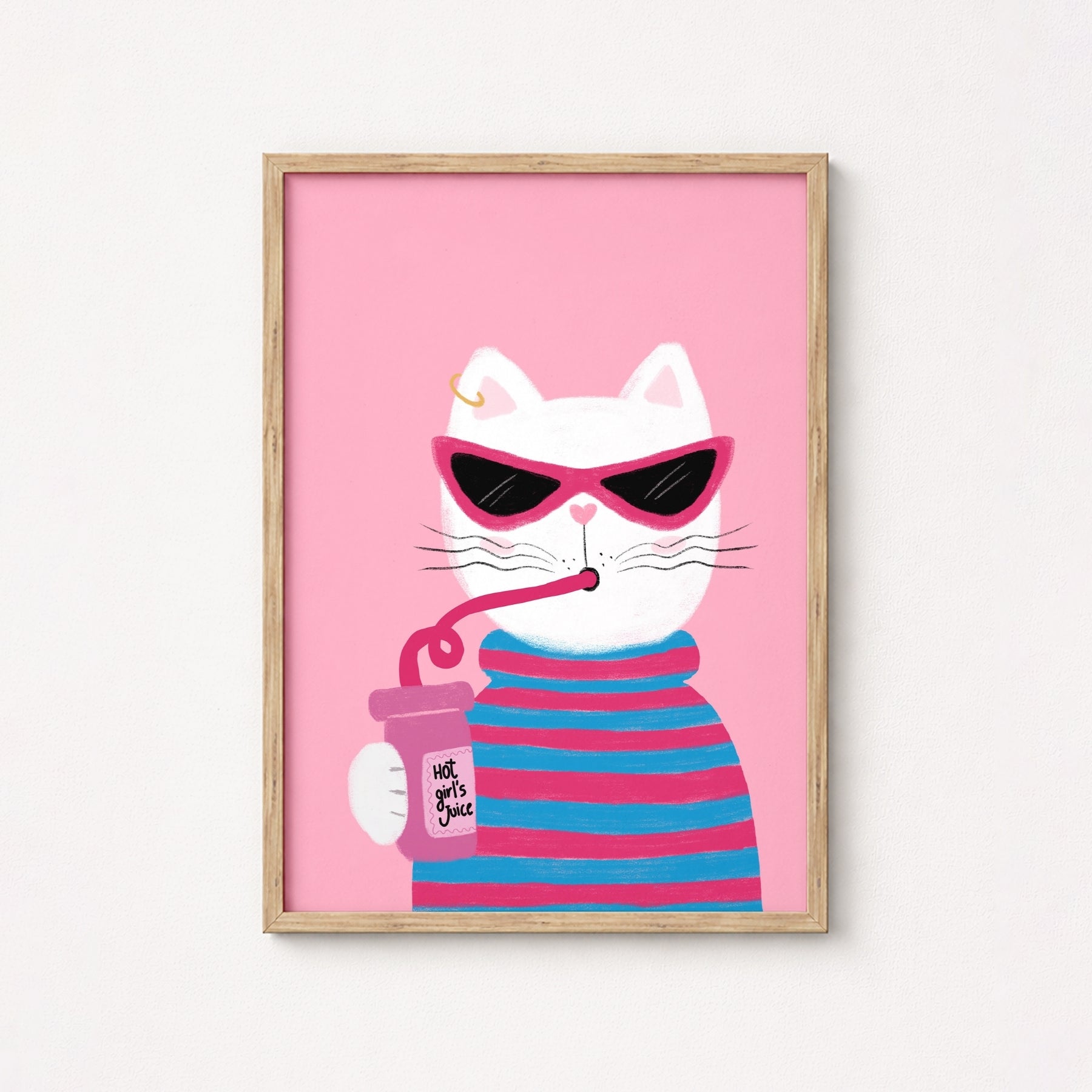 Cool Cat Wall Art – Funny Pink Cat Print