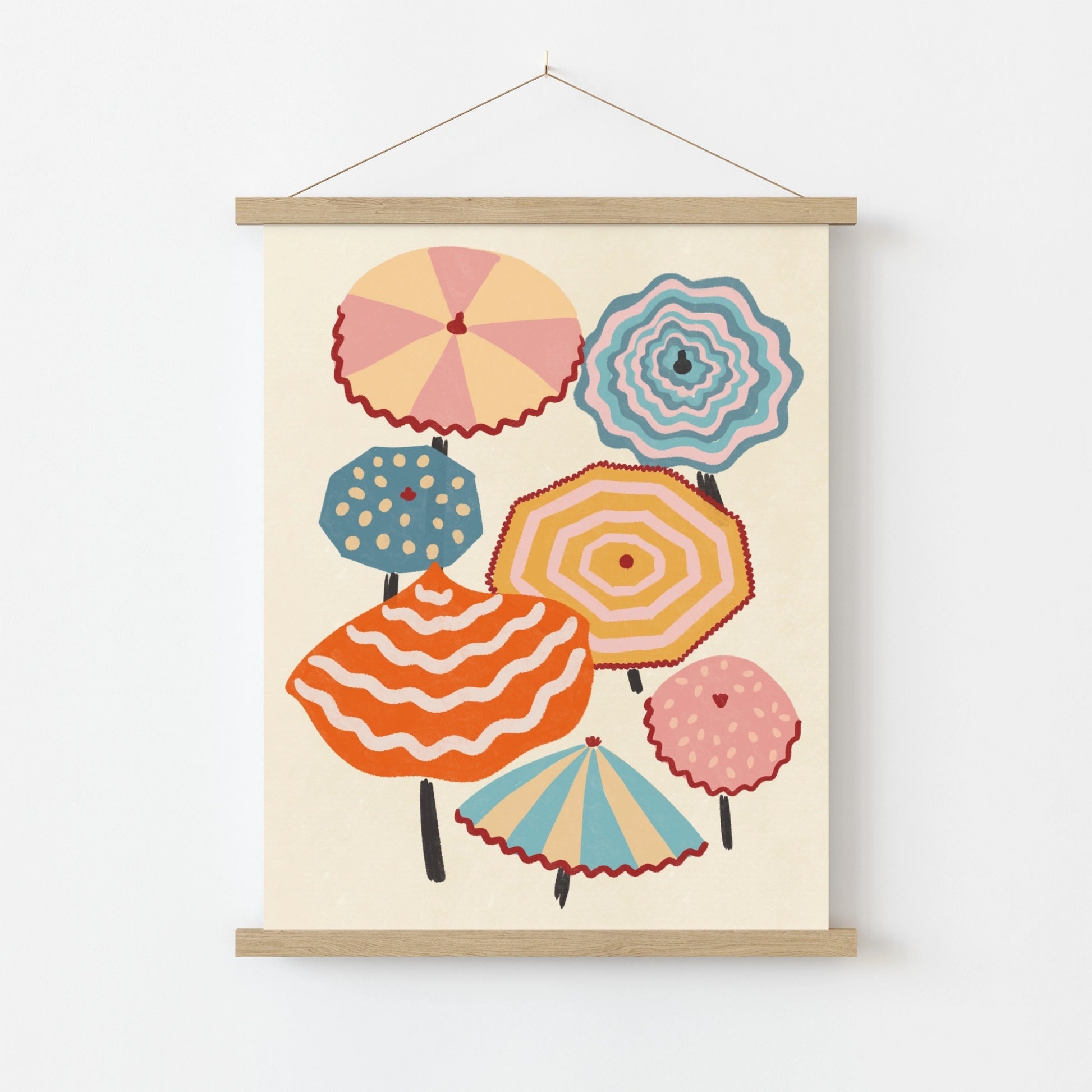 Colorful Beach Umbrella Wall Art, Coastal Wall Decor