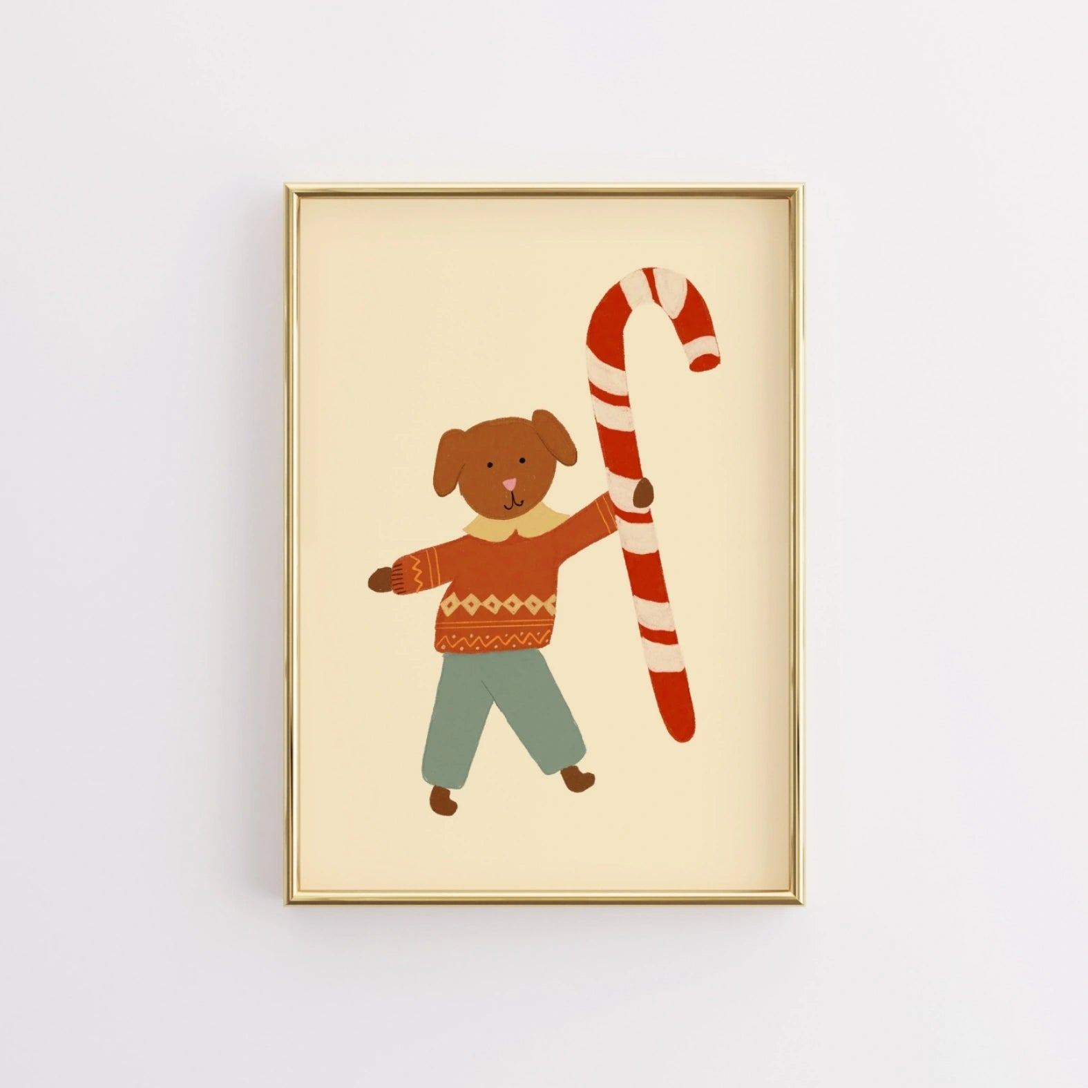 Christmas Puppy with Candy Cane