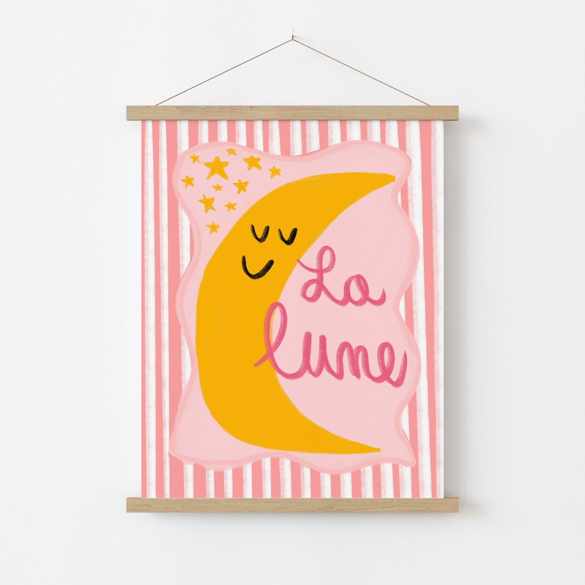 La Lune French Moon Wall Art - Pink Nursery Print, Girls Room Decor