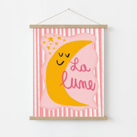 La Lune French Moon Wall Art - Pink Nursery Print, Girls Room Decor
