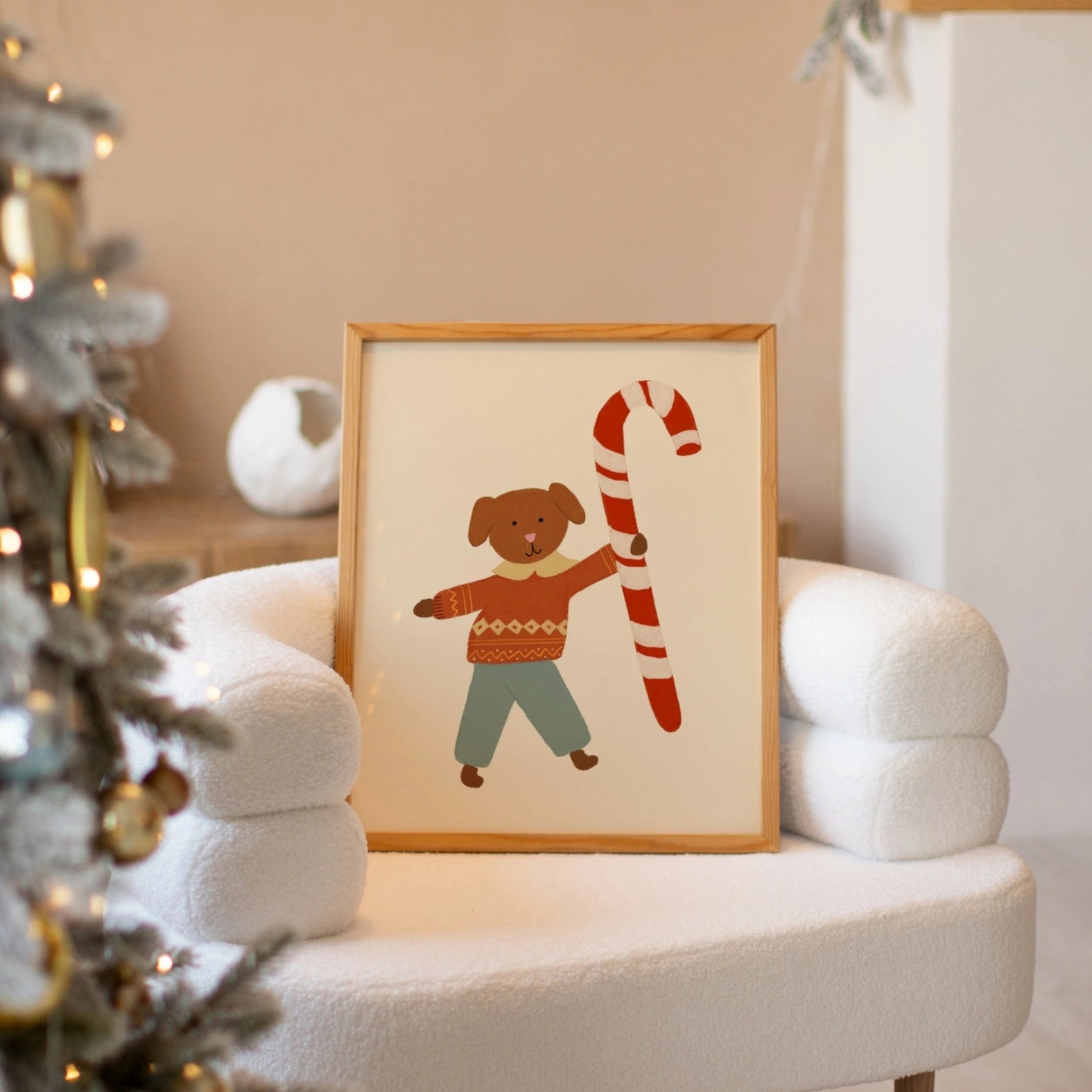 Christmas Puppy with Candy Cane