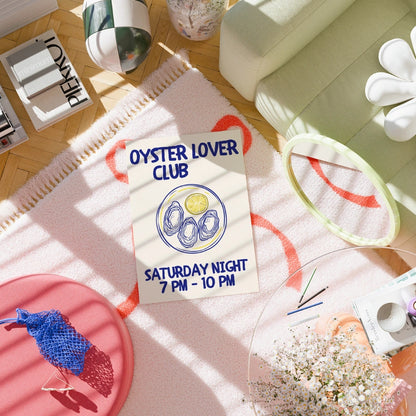 Oyster Lover Club Wall Art - Coastal Kitchen Print