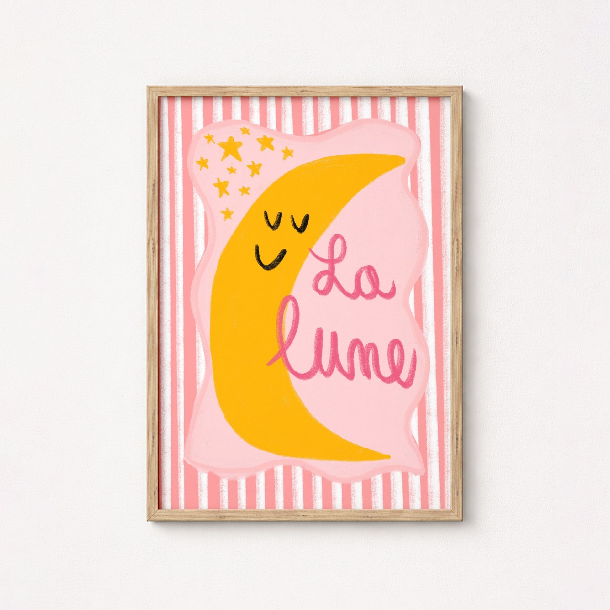 La Lune French Moon Wall Art - Pink Nursery Print, Girls Room Decor