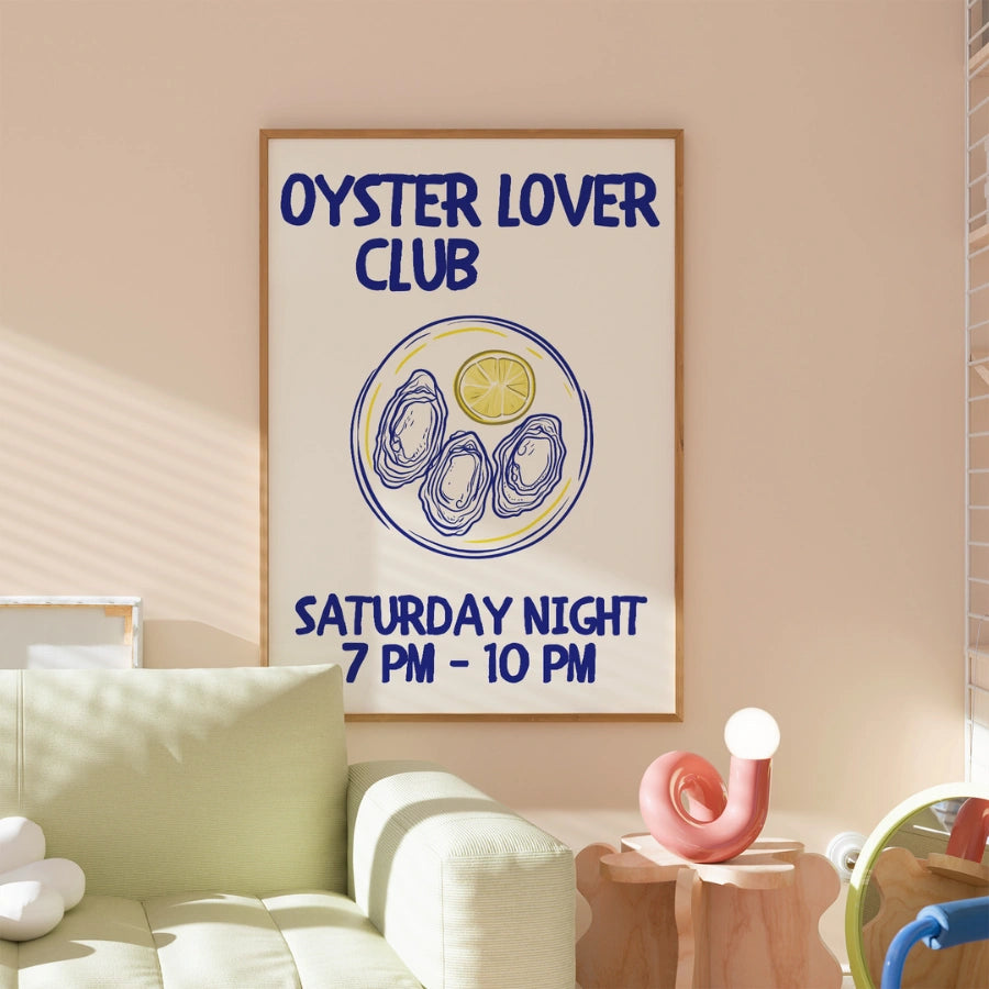 Oyster Lover Club Wall Art - Coastal Kitchen Print