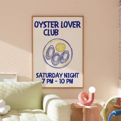 Oyster Lover Club Wall Art - Coastal Kitchen Print