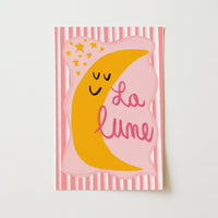 La Lune French Moon Wall Art - Pink Nursery Print, Girls Room Decor