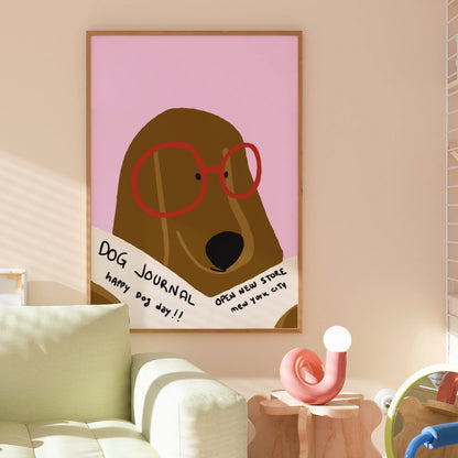Dog Reading Newspaper Wall Art – Funny Maximalist Dog Print