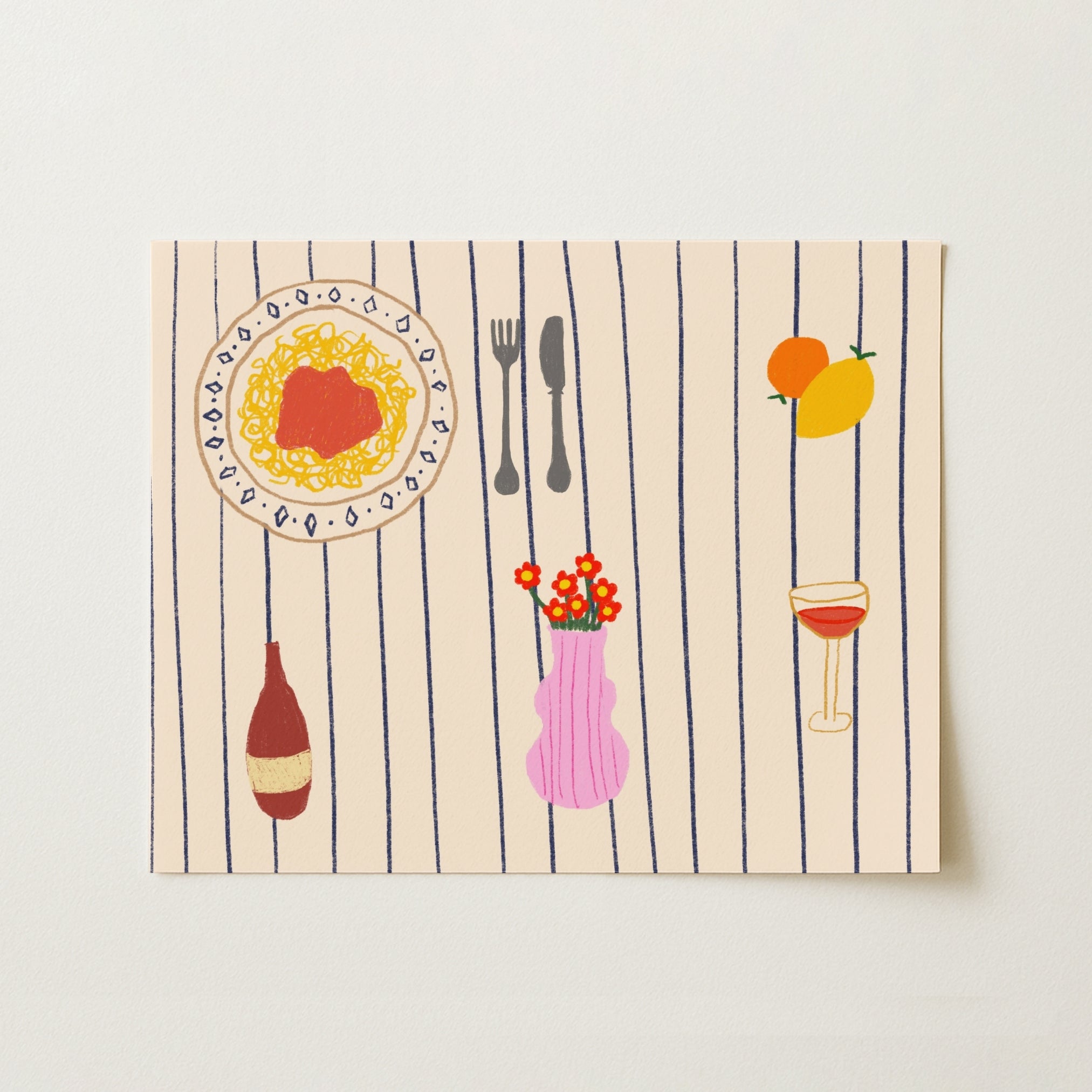 Decorazione murale per la tavola da pranzo italiana – Stampa di pasta, vino e cucina