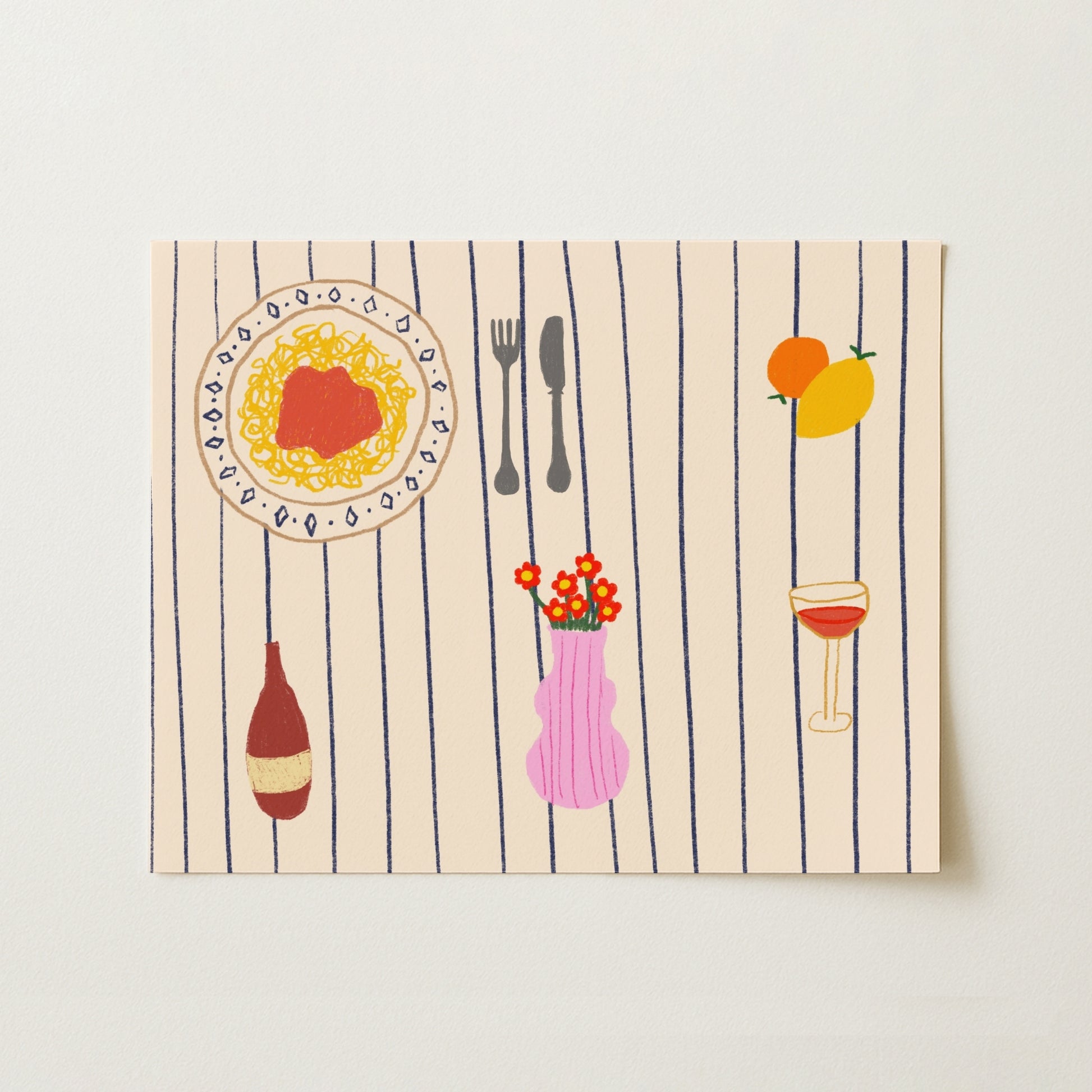 Decorazione murale per la tavola da pranzo italiana – Stampa di pasta, vino e cucina