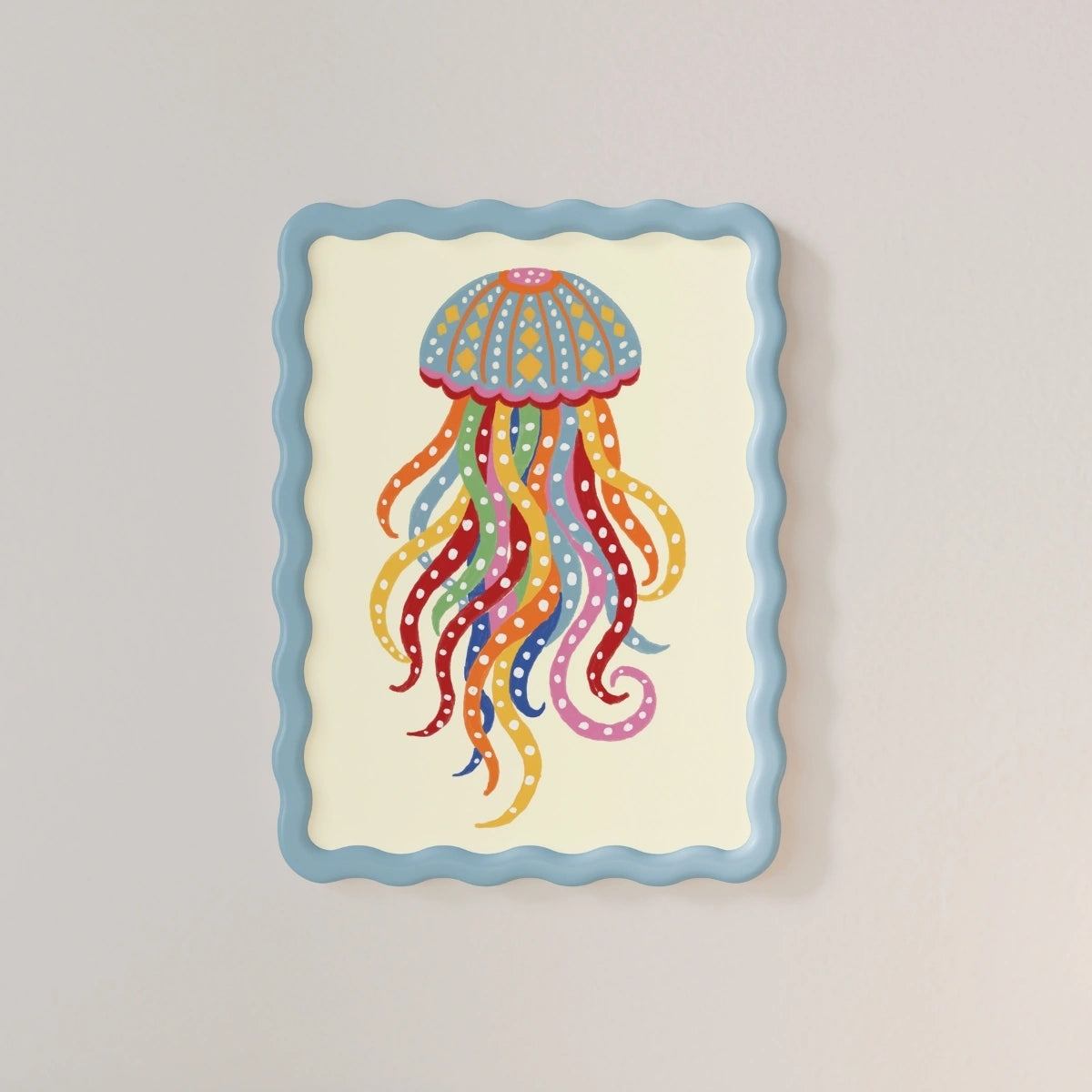 Arte de pared colorido de medusas, decoración de pared costera