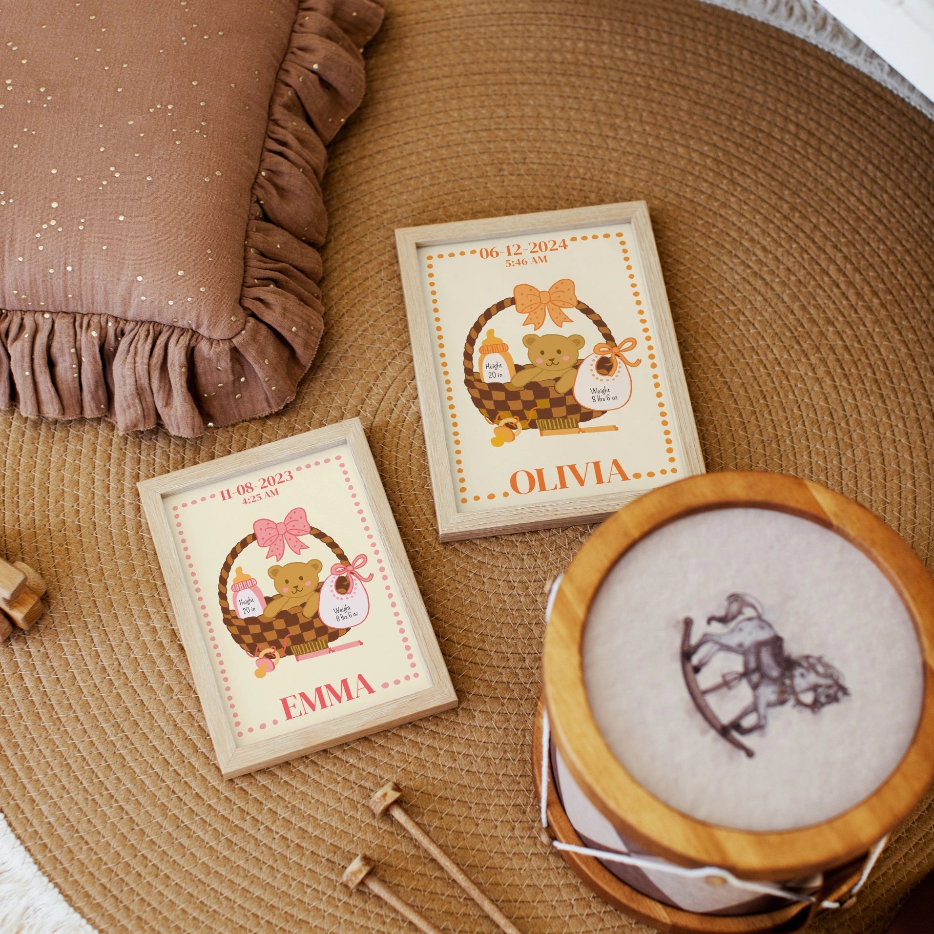 Décoration murale personnalisée pour chambre de bébé avec les statistiques de naissance