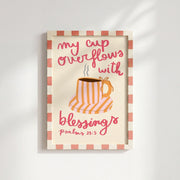 Overflowing Blessings Pink Striped Cup – Christian Wall Art