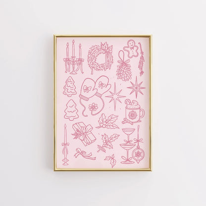 Christmas Line Art – Holiday Doodles Poster