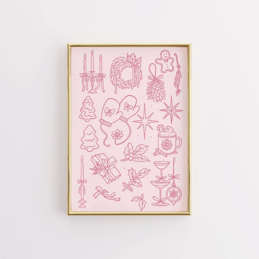 Christmas Line Art – Holiday Doodles Poster