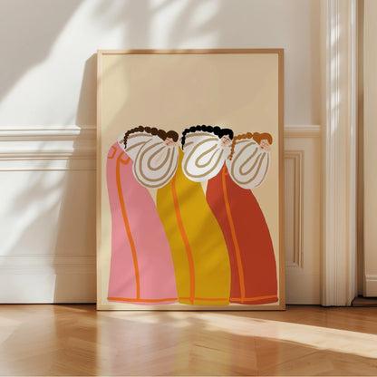 Sisterhood Boho Wall Art – Feminine Folk in Sunset Hues