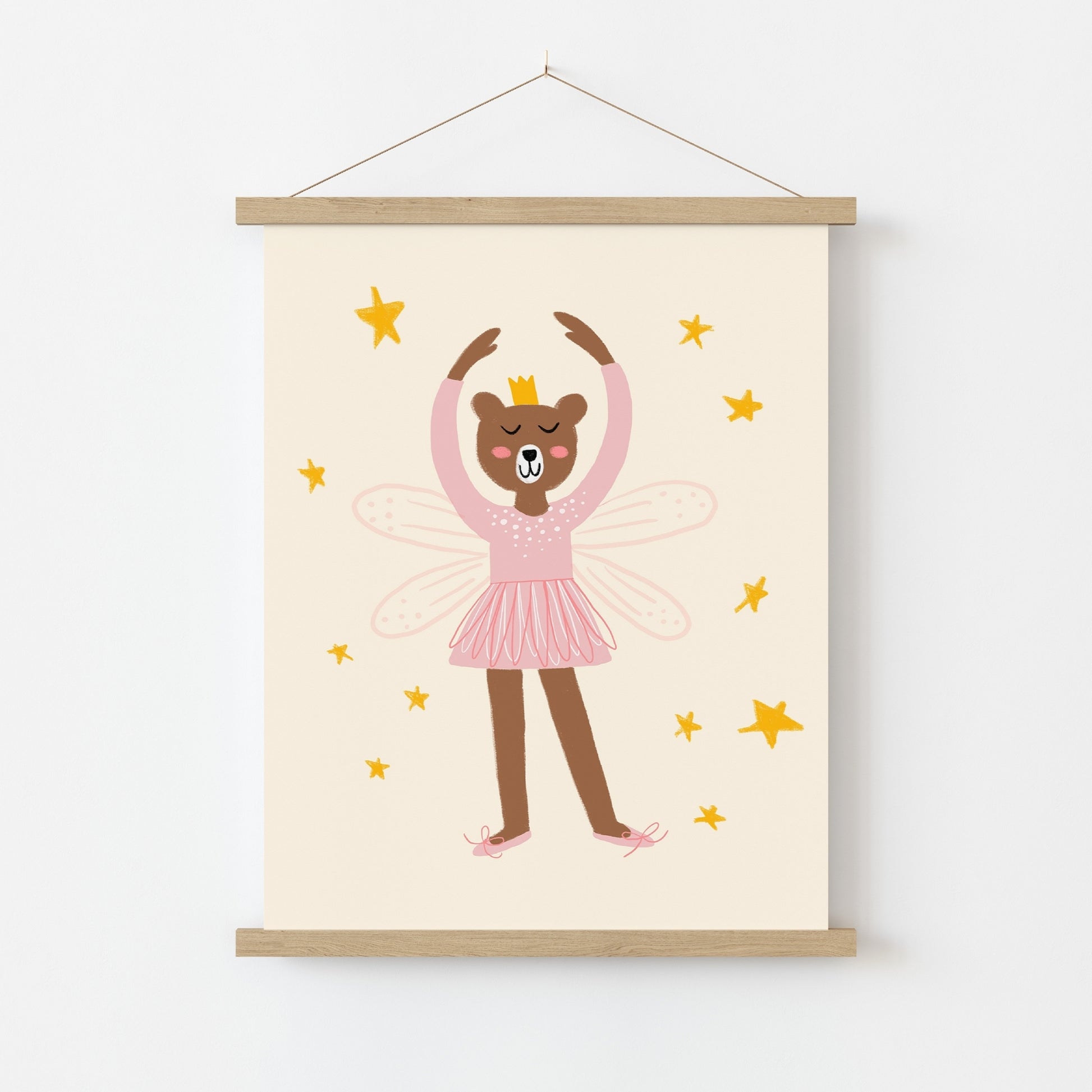 Fairy Bear Ballerina Wall Art - Pink Girl Nursery Print