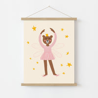Fairy Bear Ballerina Wall Art - Pink Girl Nursery Print